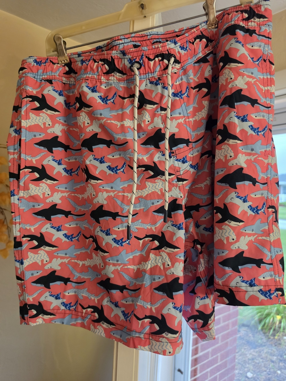 Member's Mark Men's XL Shark Animal Print Swim Trunks Pink Blue Black Drawstring